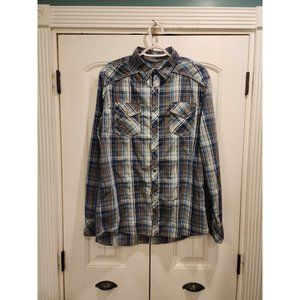 BKE  Buckle Athletic Fit Western Cowboy Shirt Heavy Stitch  Plaid Sz L